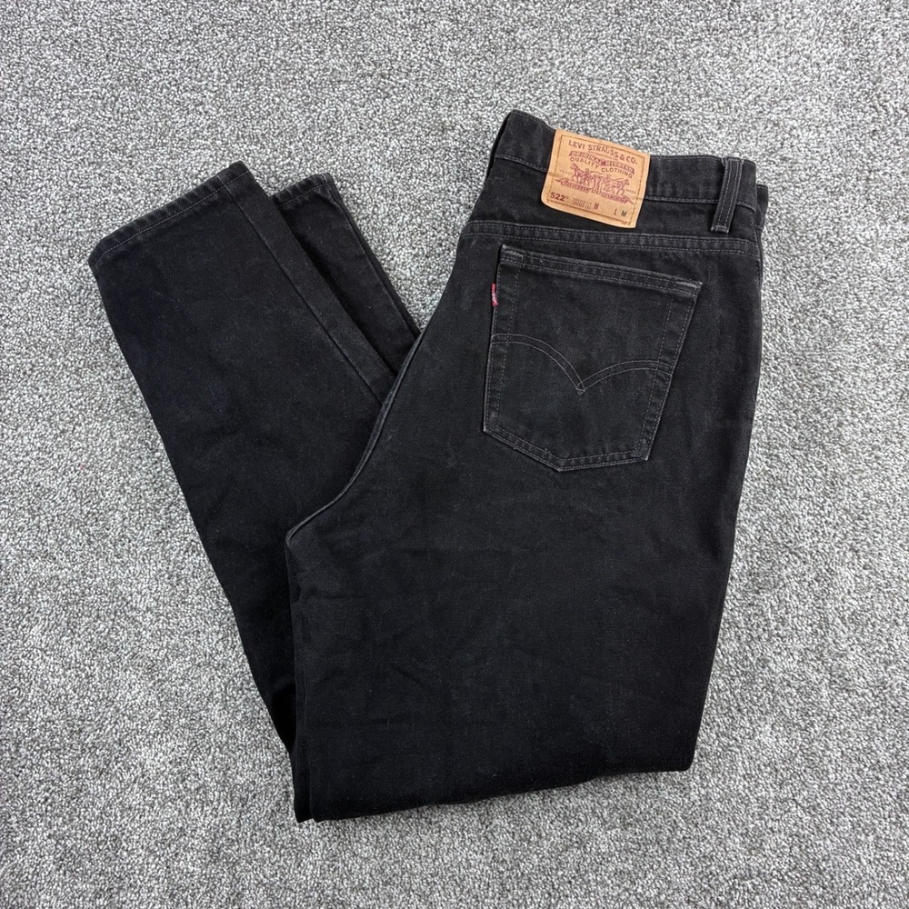 Vintage Levis 522 Jeans Womens 18 Medium Black Tapered Fit Denim